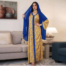 ИД элегантное платье в этническом стиле с цветочным принтом длинное платье для женщин 2021 свободные размера плюс мусульманские кафтан длинный рукав в арабском стиле Дубай мусульманская одежда 2024 - купить недорого