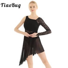 TiaoBug Adults Asymmetrical Single Long Sleeve Lace Gymnastics Leotard Women Ballet Dress Contemporary Lyrical Dance Costumes 2024 - buy cheap