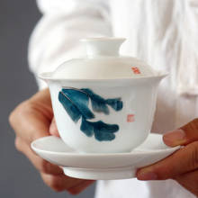 Hand-Painted Three-Force Cover Bowl Large Handmade Ceramic Tea Bowl Ceramic Whiteware Chinese Kung Fu Tea Set Tea Cup Gaiwan 2024 - buy cheap