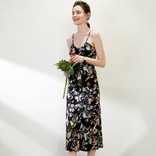 100% Silk Dress Women Simple Design Printed Strap Sleeveless Long Beach Dress 2 Colors Elegant Style New Fashion 2024 - buy cheap