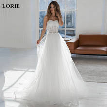 Lorie praia vestidos de casamento querida pescoço puff tule uma linha vestidos de noiva romântico cristal faixas boho princesa vestidos de casamento 2024 - compre barato