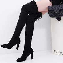 Platform Heels Boots Woman Over Knee Winter Boot Womens Black Faux Suede Leather Shoes Thigh High Boots Lady Snow Fur Shoe34-43 2024 - buy cheap