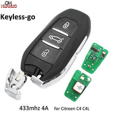 Keyless-Go Smart Remote Key 3 Buttons 433MHz 4A Chip for Citroen C4 C4L with emergency key HU83 Blade 2024 - buy cheap