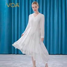Женское шелковое платье VOA 12 В момме с длинными рукавами и белыми чернилами AE527 2024 - купить недорого