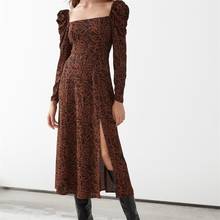 Elegante vestido plisado con estampado de moda para Mujer, ropa Vintage con cuello cuadrado y abertura lateral, 2021 2024 - compra barato