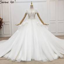 Ivory Ruffles Sequins Sexy Luxury Wedding Dresses 2021 Dubai Sparkle Off Shoulder Bridal Gowns HX0156 Custom Made 2024 - buy cheap