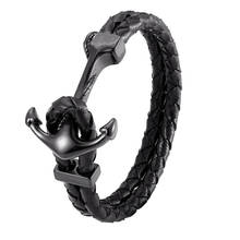 Men Luxury Stainless Steel Vintage Genuine Leather Bracelets Steel Gold Black Steel Color Anchor Bracelet Fashion Jewelry Women 2024 - buy cheap