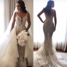 Gorgeous Beads Appliques Lace Mermaid Wedding Dresses Robe de Mariee Sexy V-Neck Wedding Bridal Gown With Detachable Train 2024 - buy cheap