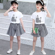 2021 Summer baby kids Girls Clothes Children Set Outfits Fashion Toddler T-shirt + Plaid Skirt  Pants 8 9 10 11 12 13 Years 2024 - buy cheap