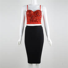 Conjunto de vendaje brillante, Top corto, Falda Midi con tirantes finos, vestido Sexy de fiesta, elegante, Vintage, Bodycon, dos piezas, novedad 2024 - compra barato