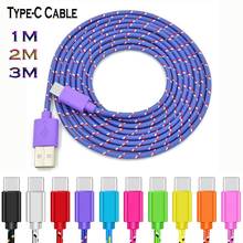 Нейлоновый плетеный кабель для быстрой зарядки type-C 1, 2, 3 м для samsung Galaxy S10, S9, S8 Plus, type-c, кабель для передачи данных для Xiao mi, Red, mi, Note 7, mi 9, 8 2024 - купить недорого