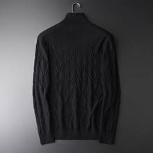 Мужской зимний свитер с высоким воротником, модный приталенный черный индивидуальный дизайн в клетку с бриллиантами, мужские свитера 2024 - купить недорого
