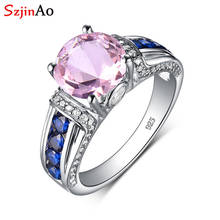Szjinao Branded Fine Jewellery Lady Pink Crystal Ring Genuine 925 Sterling Silver Round Vintage Sapphire Rings for Women Bijoux 2024 - buy cheap