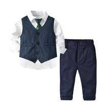 Trajes para niños, conjunto de traje para bebé de 1 a 6 años, camisa sólida + pantalón + corbata, 4 piezas 2024 - compra barato