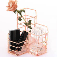 Pen Holder Desk Tidy Hexagon iron Hollow Makeup Brush Organizer Stationery Storage Container Pencil Marker Pen Holder Rose Gold 2024 - buy cheap