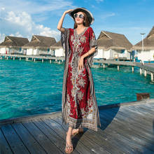 Vestido de playa tailandés de estilo étnico para mujer, ropa vintage para vacaciones en la playa, de talla grande M58 vestido estampado, novedad de verano 2022 2024 - compra barato
