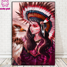 5D Diamond Embroidery Indian girl and eagle DIY full Square round drill diamond Cross stitch Rhinestones Mosaic decora puzzle 2024 - buy cheap