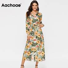 Aachoae Dress Women Vintage Floral Print Casual Turn Down Collar Shirt Dress Long Sleeve Sashes Office Dresses Autumn Long Dress 2024 - buy cheap