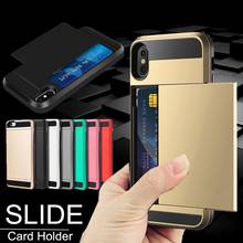 New Hybrid Tough Capa Case For iphone 5 5S SE 6 6S 7 8 Plus Slider Card Holder Wallet Armor Phone Back Cover for iphone X XS Max 2024 - buy cheap