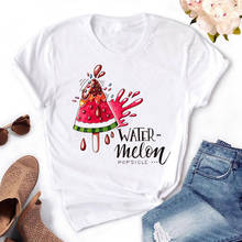 Camiseta feminina com estampa de melancia, camisa casual de verão, manga curta, gola redonda, plus size, branca 2024 - compre barato