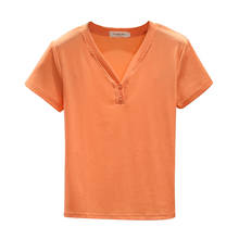 2021 Short Sleeve Orange T Shirt Women V-Neck Cotton Summer Tops Female Solid Color T-Shirts 160 2024 - buy cheap