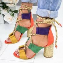 Women Summer Boots High Heels Open Peep Toe Ankle Strap Ankle Boots Gladiator Leather Black Shoes Color matching Plus Size 34-43 2024 - buy cheap