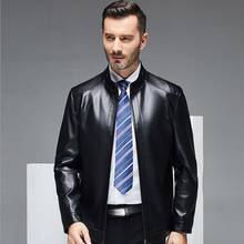 Мужская кожаная куртка, облегающее мотоциклетное пальто, мужские повседневные куртки с воротником-стойкой, одежда jaqueta de couro, модная осенняя одежда для папы 2024 - купить недорого