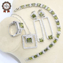 Olive Peridot Zircon Silver 925 Jewelry Set for Women Bridal Bracelet Long Earring Necklace Pendant Ring Birthday Gift 2024 - buy cheap