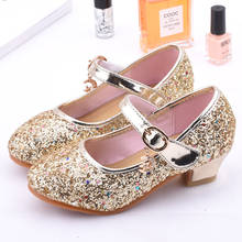 Zapatos de princesa para niñas, sandalias de cuero con lentejuelas y lazo, tacón alto, Boutique occidental 2024 - compra barato
