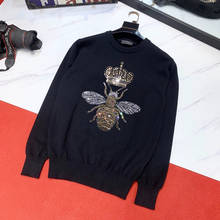 Jersey de manga larga para hombre, jersey de terciopelo suave con diseño de abeja y Animal, con diamantes de imitación, cuello redondo, de marca perfecta, a la moda, de gran tamaño 2024 - compra barato