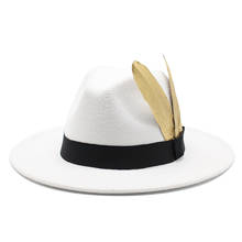Fashion Women Men Pork Pie Hat Dad Wool Jazz Fedora Hat Lady Gentleman Gambler Panama Trilby Hat With Fashion Feather white hat 2024 - buy cheap