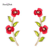 Banny Pink Chic Rose Stud Earrings For Women Sweet Metal Flower Statement Earrings Charming Bud Branch Pendant Earrings Brincos 2024 - buy cheap