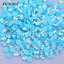JUNAO 500pcs 5mm Aquamarine AB Flower Flat Back Rhinestone Resin Cabochons Stone Decorative Crystal Stickers for Scrapbook Craft 2024 - buy cheap