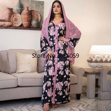 Женское длинное мусульманское платье, кимоно Дубай, абайя, цветочный принт, бохо, кафтан, Малайзия, элегантное платье 2021 Eid Djellaba Marocaine Bubu 2024 - купить недорого