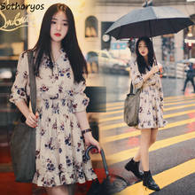 Женское платье с длинным рукавом, новинка весны 2020, приталенное универсальное милое высококачественное шифоновое женское платье в корейском стиле, модная женская одежда 2024 - купить недорого