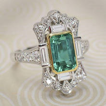 Anillo clásico de circonita para mujer, joyería de compromiso de cristal verde, Color plateado, envío directo 2024 - compra barato