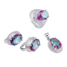 Eulonvan Cute 925 sterling silver women Engagement Wedding jewelry sets (ring/earring/pendant) Rainbow Cubic Zirconia S-3713set 2024 - buy cheap