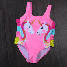 2021 New Girl Swimsuit Unicorn One-Piece Swimsuit 3-10Years Children's Swimwear Rainbow Unicorn Girls Bathing Suits 9069 2024 - buy cheap