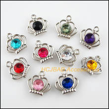 30 New Crown Charms Dull Silver Plated Mixed Crystal Pendants 19mm 2024 - buy cheap