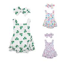 Citgeett Spring Easter 0-24M Toddler Baby Girl 2Pcs Set Clover/Easter Eggs Bunny Print Sleeveless Ruffled Bodysuit+Bow Clothes 2024 - buy cheap