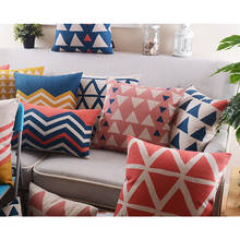 Cojín nórdico abstracto azul y rojo de lino con diseño geométrico, almohada de línea geométrica para oficina, coche, decoración del hogar, sofá 2024 - compra barato