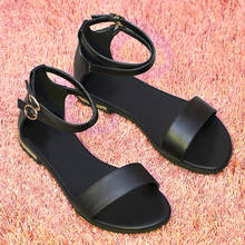 Sandalias de piel auténtica para mujer, zapatos planos a la moda, con hebilla, para verano, talla grande 34-46 2024 - compra barato
