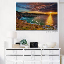 Brittany porto belo pôr do sol natureza mar cenário sala de estar decoração da parede casa arte decoração quadro de madeira lona cartazes 2024 - compre barato