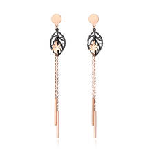 Bohemia Stainless Steel Leaves And Flowers Tassel Earrings Jewelry Trendy Rose Gold Dangle Earrings For Women JE19116 2024 - buy cheap