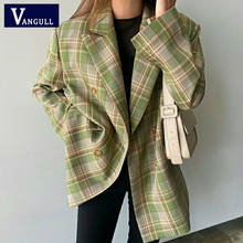 Vangull Vintage Loose Women Plaid Blazer Spring New Chic Double Breasted Female Long Sleeve Suit Jackets Stylish Ladies Blazer 2024 - buy cheap