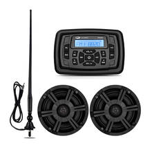 Receptor de rádio e som estéreo para carro, tocador de mp3 e bluetooth à prova d'água, para rv, iate, motocicleta + caixa de som marinha de 6.5 polegadas + antena fm am 2024 - compre barato