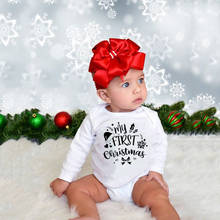 Bebê recém-nascido macacão meu primeiro natal imprimir engraçado infantil menino menina manga longa 1st festa de natal macacão outfit 2024 - compre barato