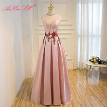 Anxin sh princesa rosa flor longo vestido de noite luxo vermelho rosa vestido de noite verde cetim o pescoço noiva vestido de noite 2024 - compre barato