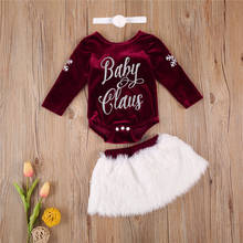 3Pcs Toddler Christmas Suit Letter Print O-Neck Long-Sleeves Rompers + Plush Skirt + Headband Set Baby Girls Santa 2024 - buy cheap