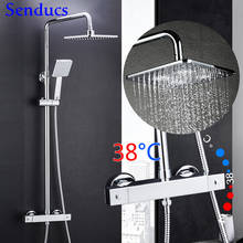 Thermostatic Shower Set Senducs Quality Brass Bathroom Chrome Shower System 38 Degree Temperature Shower Set Rainfall Shower 2024 - buy cheap